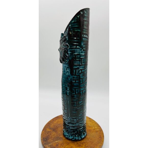 Vintage Artistic Studio Pottery Vase Hand Crafted Turquoise Unique Mid Century - Picture 4 of 8